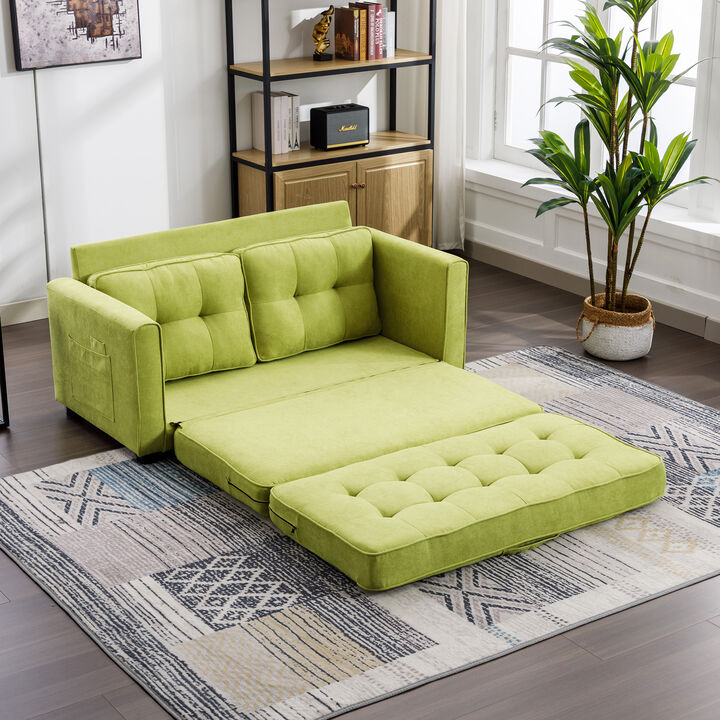 Merax 59.4" Loveseat Sofa with Pull-Out Bed Modern Upholstered Couch with Side Pocket for Living Room Office
