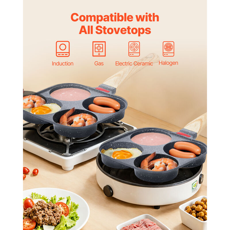 VEVOR 4 Holes Egg Pan Aluminium Omelette Skillet Nonstick Pancake Maker with Lid