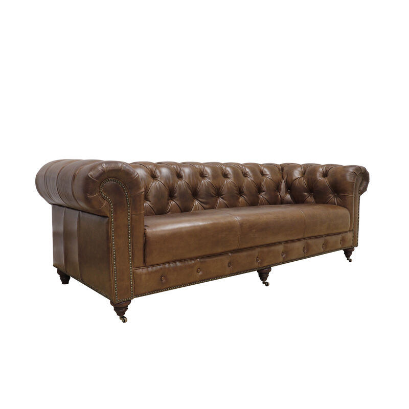 Pasargad Home Paris Club Genuine Leather Chester Bay Sofa, Brown image number 0