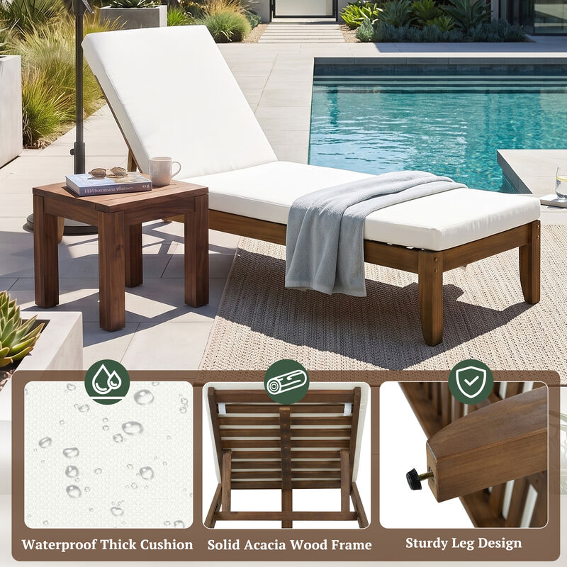 Zopso Solid Acacia Wood Outdoor Chaise Lounge Chair image number 5