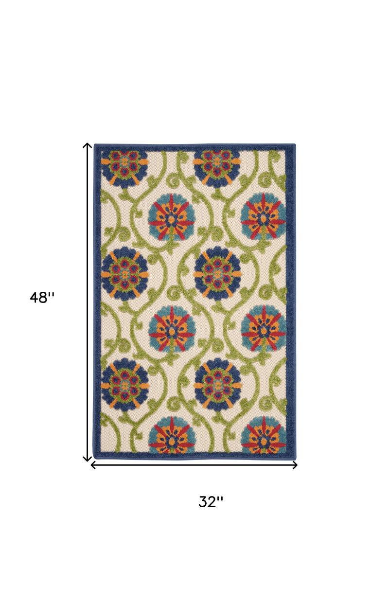 HomeRoots 3' X 4' Navy Blue Beige Green Blue And Red Floral Indoor Outdoor Area Rug image number 6