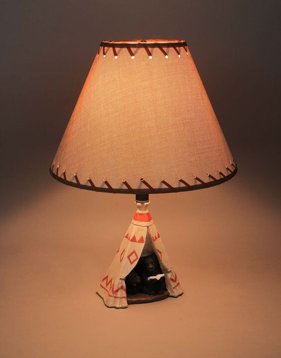 Set of 2 Resin Mama Bear Reading Book To Cub in Teepee Tent Table Lamp Home