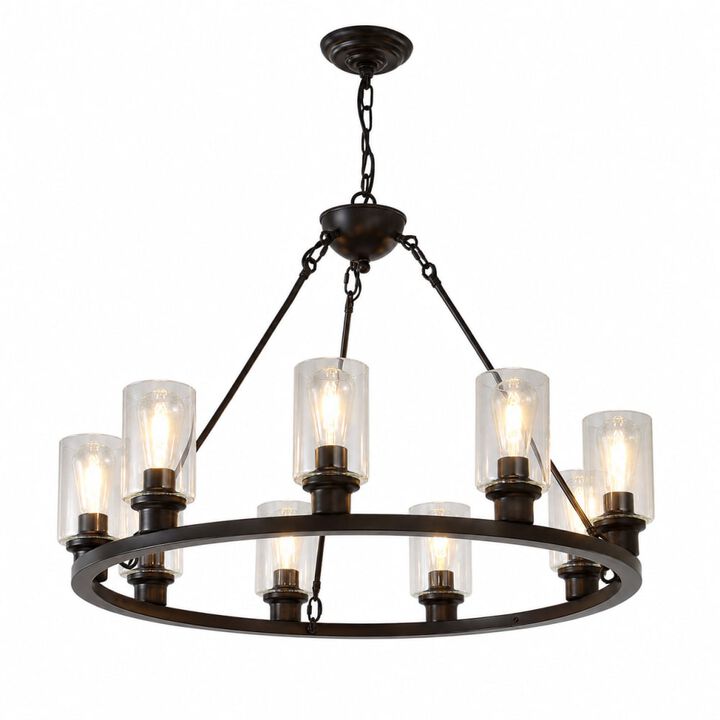 ELEMENT ACE 8-Light Adjustable Height Wagon Wheel Chandelier for Bedroom Bathroom Living Room High Ceiling Home Decor Lighting Fixture