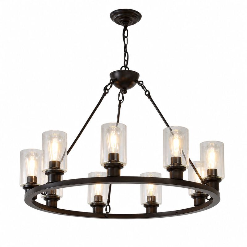 ELEMENT ACE 8-Light Adjustable Height Wagon Wheel Chandelier for Bedroom Bathroom Living Room High Ceiling Home Decor Lighting Fixture image number 0