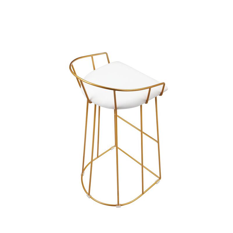 Pangea Home Jillian Gold Bar Stool White Faux Leather