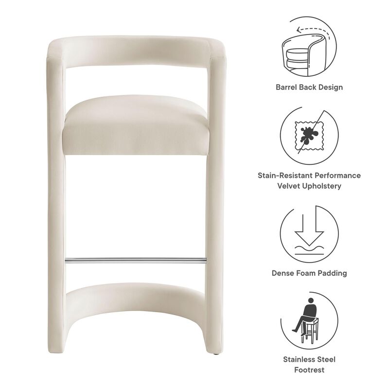 Modway Winslow Performance Velvet Bar Stool in Alabaster image number 3