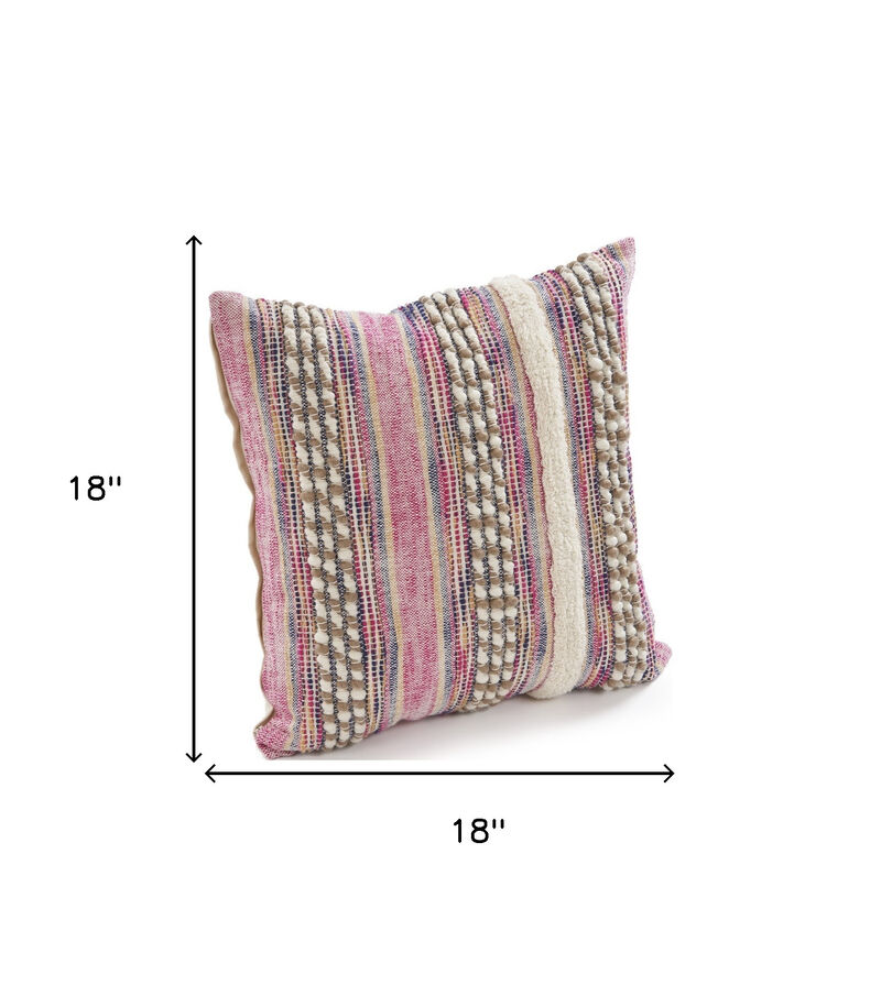 HomeRoots Set of Two Pink Striped Cotton Throw Pillows With Fringe image number 4