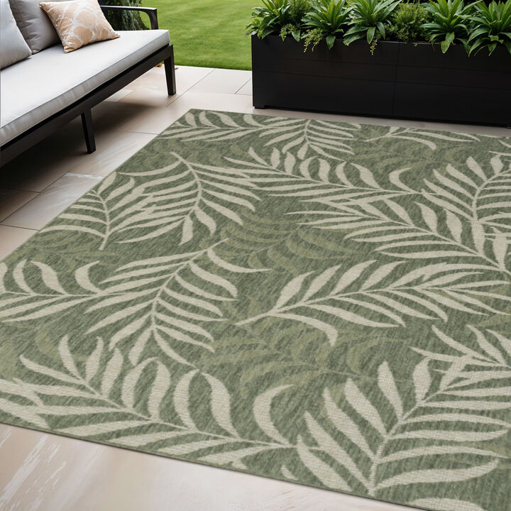 HomeRoots 5' X 7' Ivory And Green Palm Leaf Indoor Outdoor Area Rug