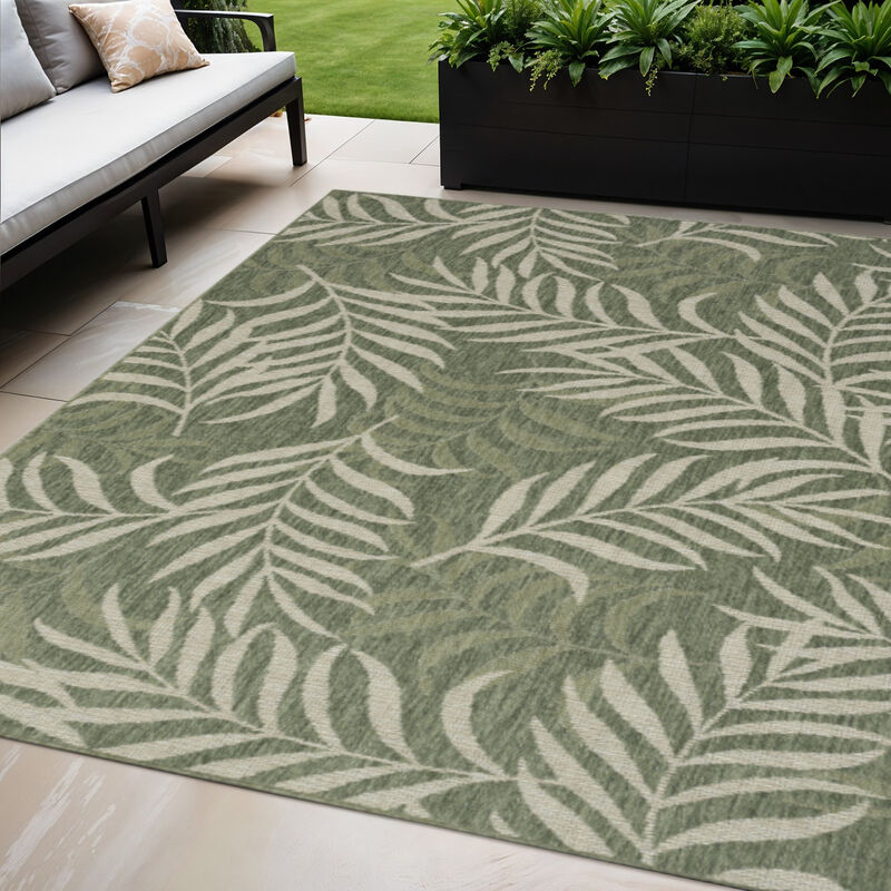 HomeRoots 5' X 7' Ivory And Green Palm Leaf Indoor Outdoor Area Rug image number 1
