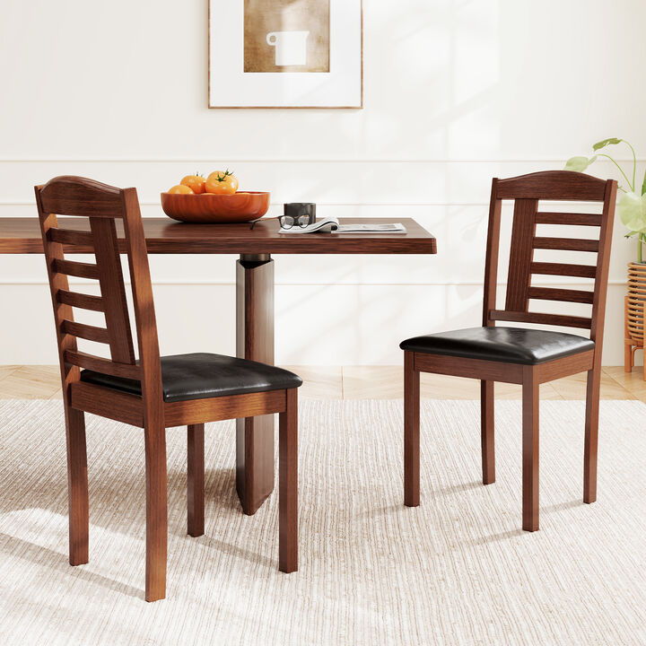Set of 2 Wood Dining Chairs with Faux Leather Seats for Kitchen or Dining Room