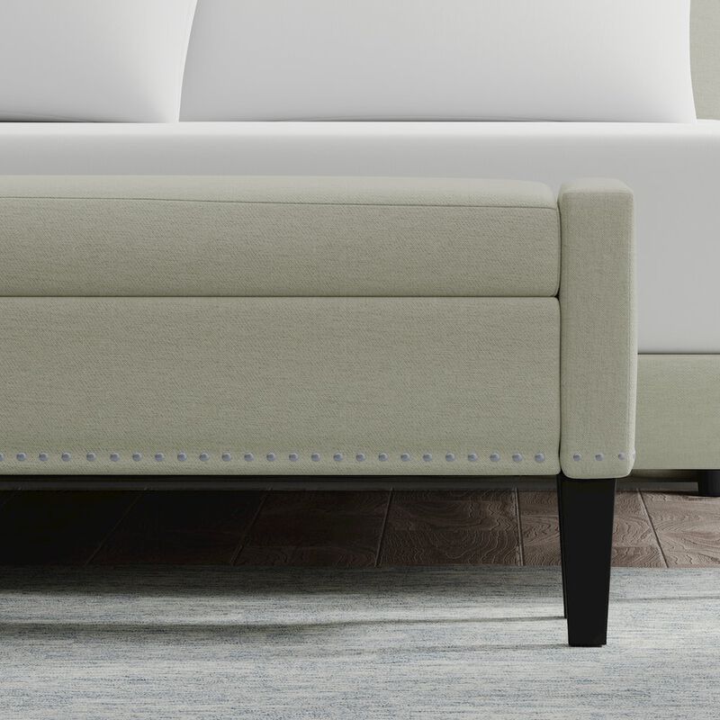 Rize Home 51.25 Storage Bench with Truncated Arms + Nailhead Trim - Beige image number 3