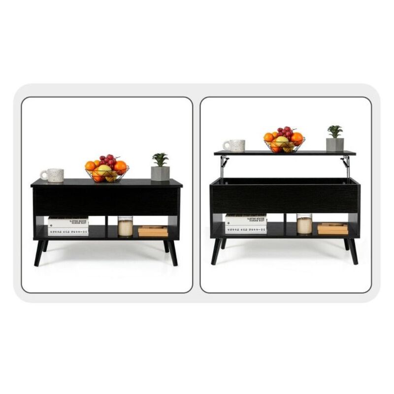 Hivvago Mid-Century Lift-Top Coffee Table Sofa Laptop Desk in Black Wood Finish image number 2