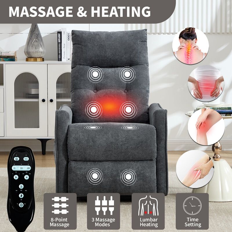 Chenille Power Lift Recliner Chair 155&deg; Recliner with Massage Heat & USB image number 7