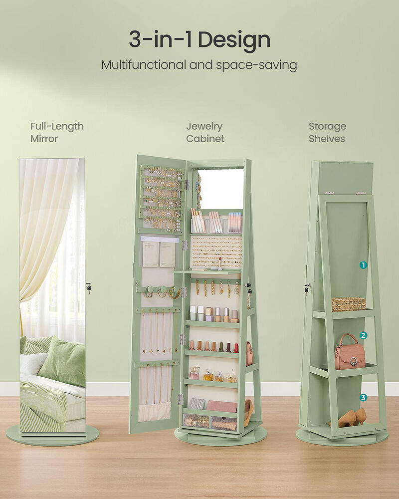 Jewelry Storage Cabinet with Mirror 6 LEDs Lockable Cream Lining image number 3