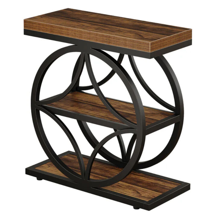 Narrow Industrial Bedside Table with 3-Tier Storage, End Table