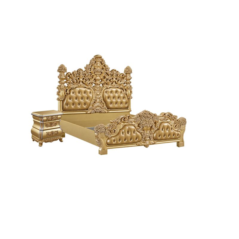2pc King Bedroom Set, Upholstered Design, Gold, Nightstand image number 0