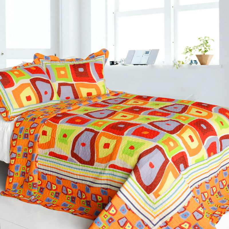 Vermicelli Quilted Cotton Striped Printed Quilt Set Queen Size Sparks Fly Design Set image number 0