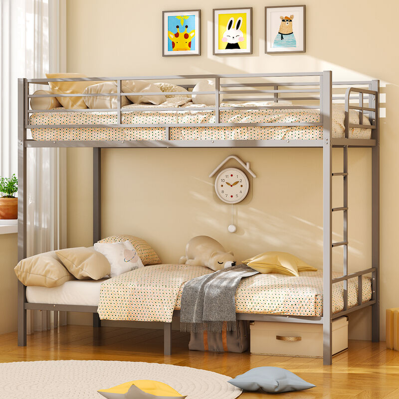 Square Tube Bunk Bed with High Guardrails & Side Ladder &ndash; Strong Iron Frame image number 6