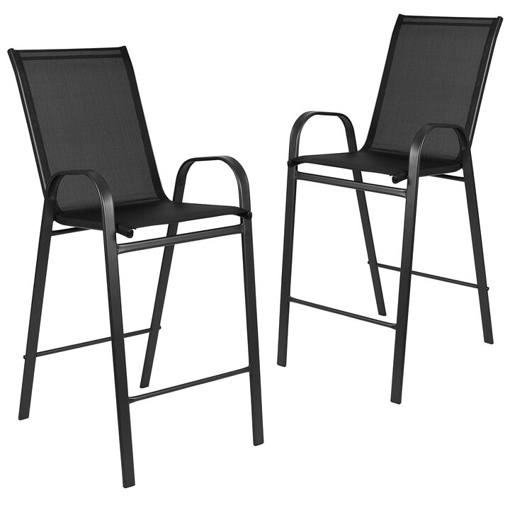 Flash Furniture 2 Pack Brazos Series Black Outdoor Barstool with Flex Comfort Material and Metal Frame