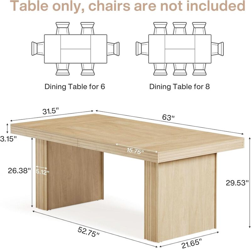 63" Dining Table Seats 6 image number 2