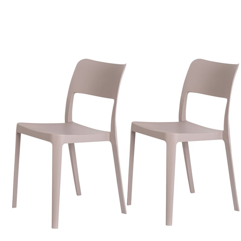 HomeRoots Set of Two Taupe Heavy Duty Plastic Outdoor Stacking Accent Chairs image number 0
