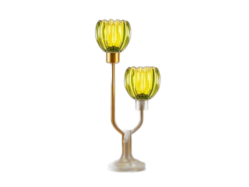 Green Glass Flower Table Lamp for Bedroom Dimmable Nightstand Lamp image number 0