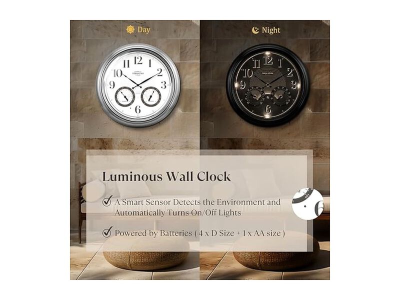 Illuminated Atomic Smart Sensor Night Wall Clock 18 Inch Outdoor Waterproof image number 1