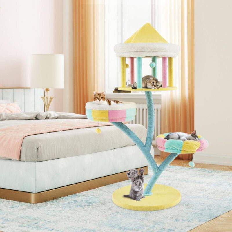 Hivvago Multi-Layer Cat Tree with 2 Removable Perches Scratching Posts