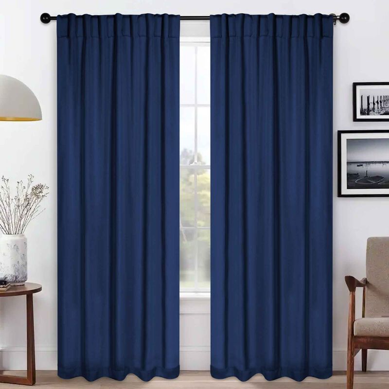 Blackout Window Curtains Set of 2 Solid Room Darkening Back Tab Panels image number 1