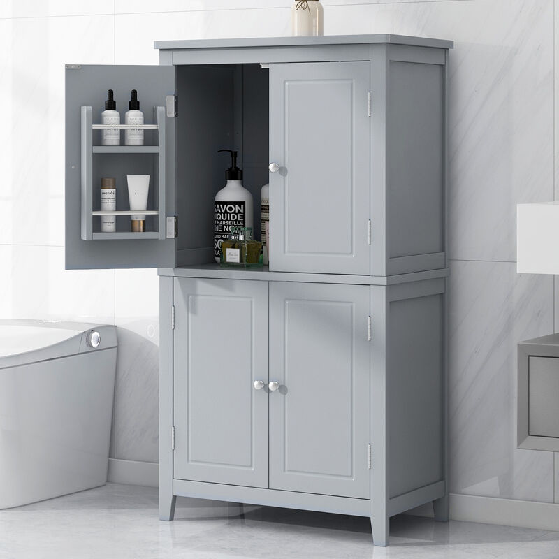 Whisen Elegant Bathroom Floor Storage Cabinet, Freestanding Cabinet with 4 Doors and Adjustable Shelf