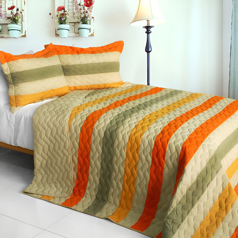 3PC Quilted Patchwork Quilt Set Queen Size Stylish Soft Bedspread image number 0