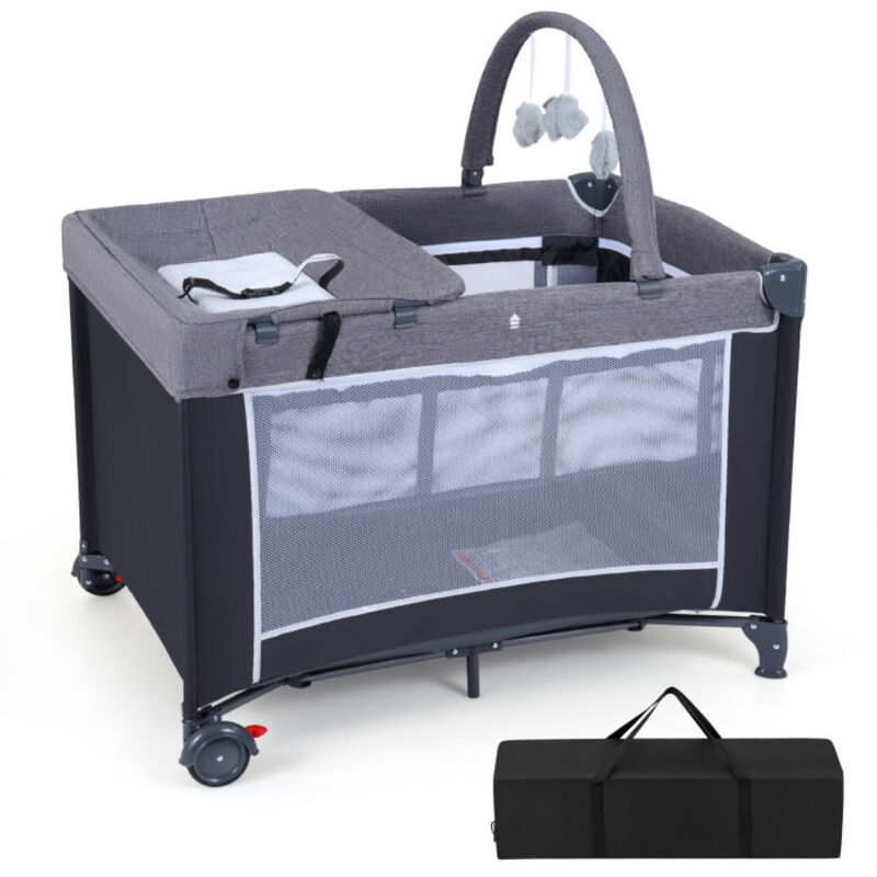 Portable 3-in-1 Baby Playpen Crib with Diaper Changing Table image number 2