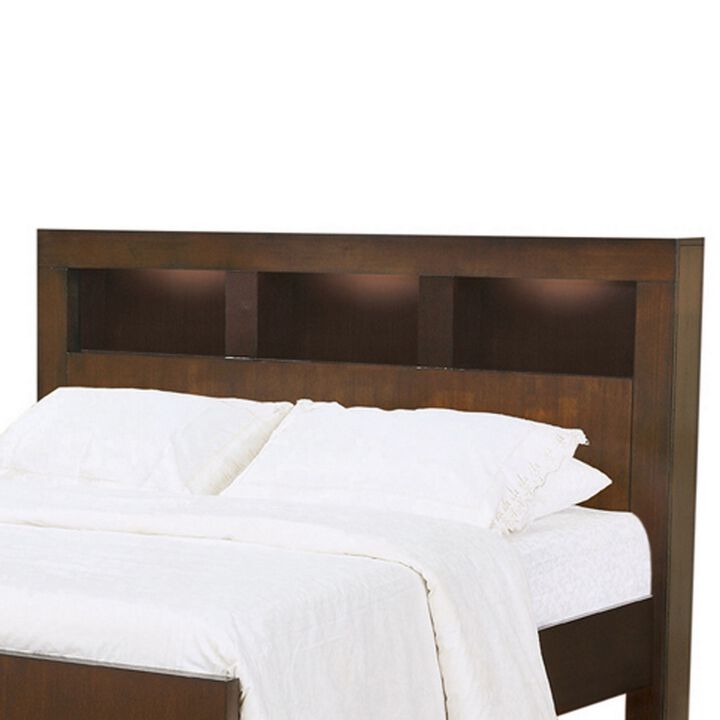 3 Open Bookcase Eastern King Size Bed with Soft Light, Brown-Benzara