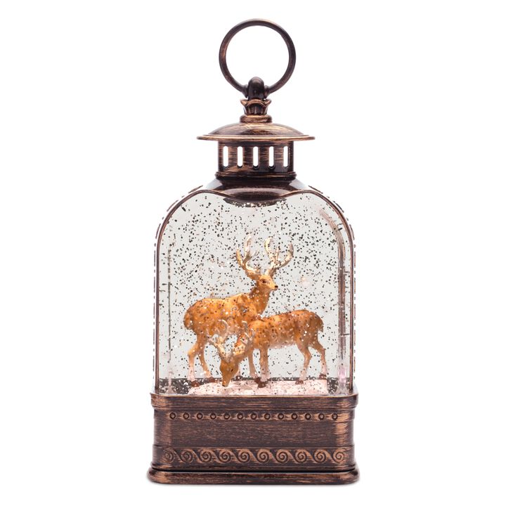 Romantic Deer Couple Snow Globe with LED Lights – Winter Wildlife Scene for Holiday Home Décor