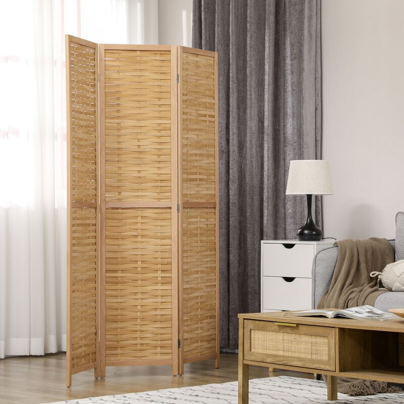 Natural Room Divider: 3-Panel Bamboo Folding Screen for Home Office