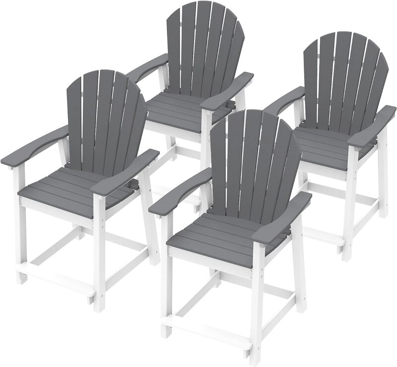OTSUN Outdoor Tall Adirondack Chairs Set of 4, Patio Bar Stool Chair with High Back, 400lbs, Widened Arms, All-Weather Balcony C