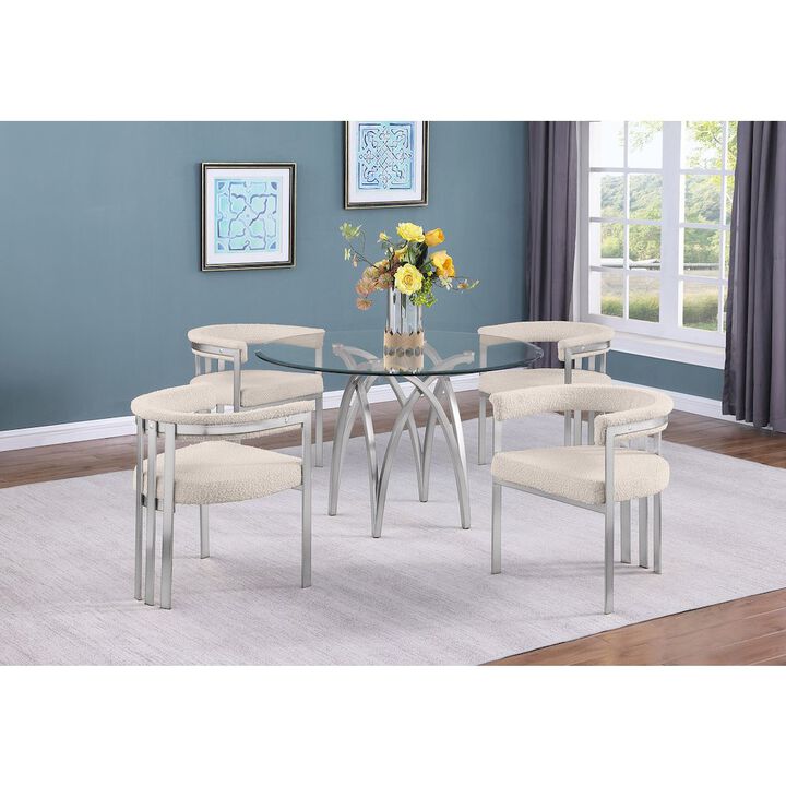 Best Quality Furniture 5Pc Round 48X48 Dining Set With 4 Cream Boucle Chairs