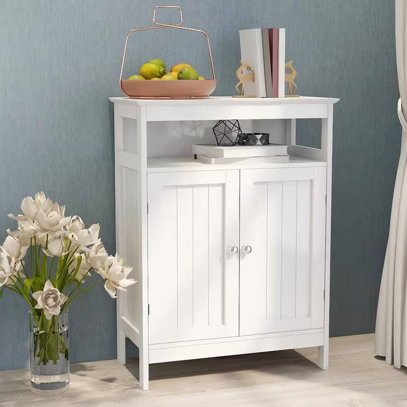 Modern 2-Door Bathroom Linen Storage Cabinet in Wood Finish
