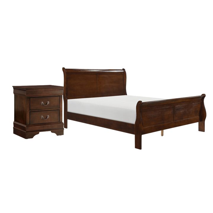 Queen Size Bedroom Set, Brown Finish, 2-Piece Set with Bed and Nightstand