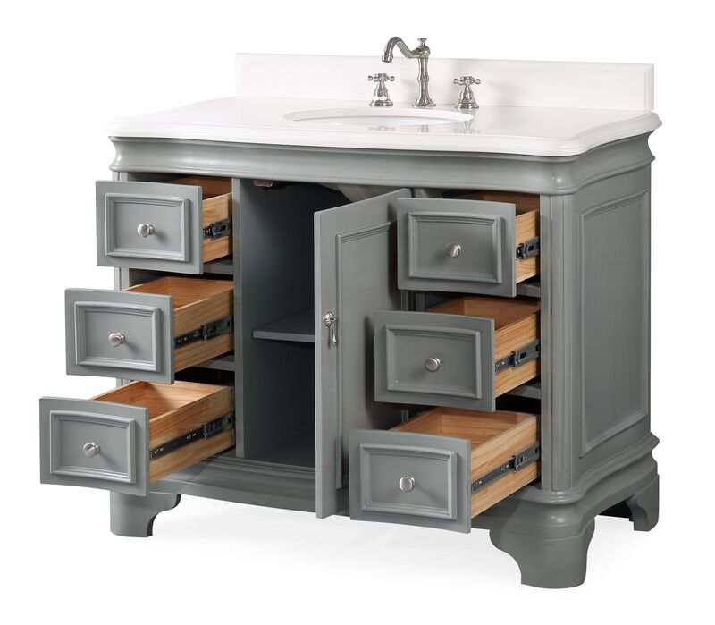 42 Inch Benton Collection Sesto Gray Bathroom Vanity White Quartz Top image number 2