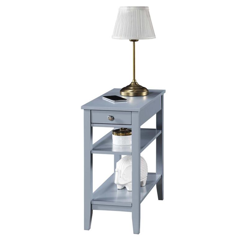 Convenience Concepts American Heritage 1 Drawer Chairside End Table with Shelves Gray