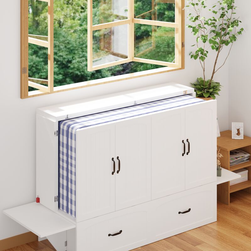 FUFU&GAGA Wall-Mounted Murphy Bed with Storage Cabinets and Drawers (75.6" L x 55.9" W x 41.3" H),White