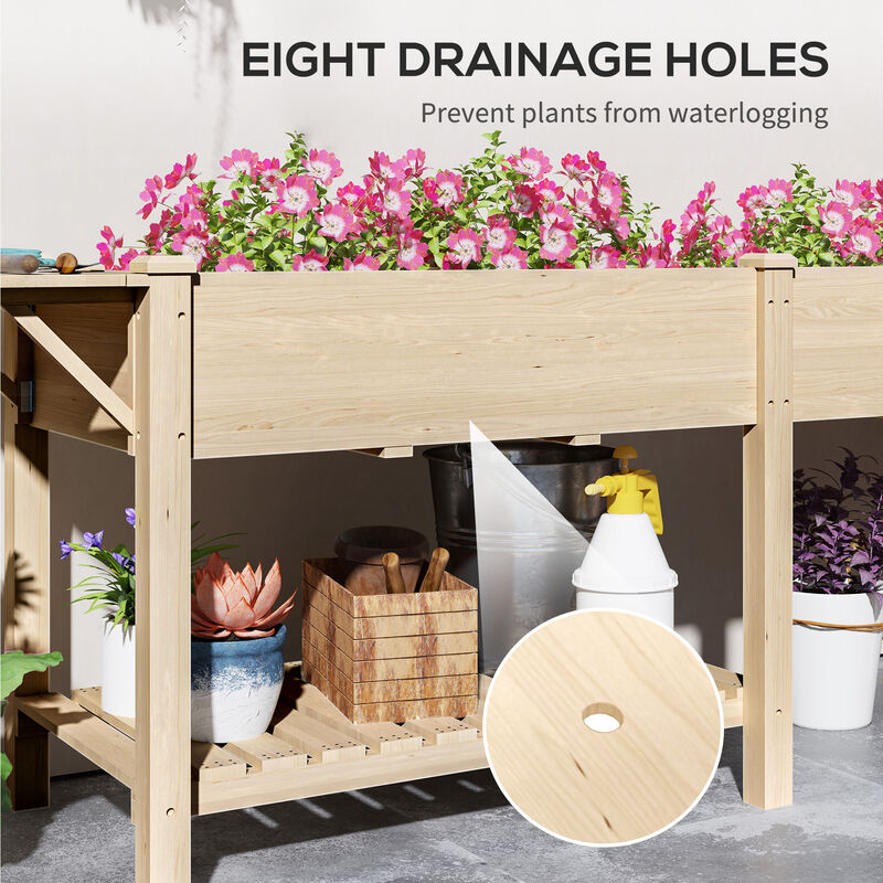Hivvago Wooden Raised Planter with Side Table and Bottom Shelf image number 6