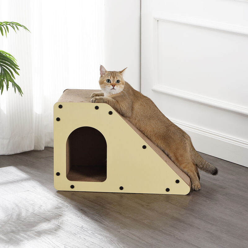 Kento Minimalist Cardboard Angled Cat Cave Scratcher with Catnip