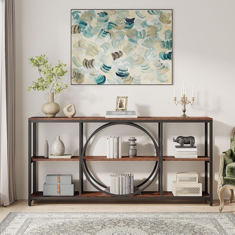 Tribesigns Rustic 3-Tier Wood Console Table with Storage Shelves image number 8