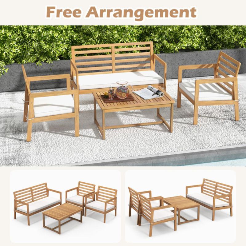 Hivvago 4 Piece Wood Patio Conversation Set with 2 Armchairs and Coffee Table