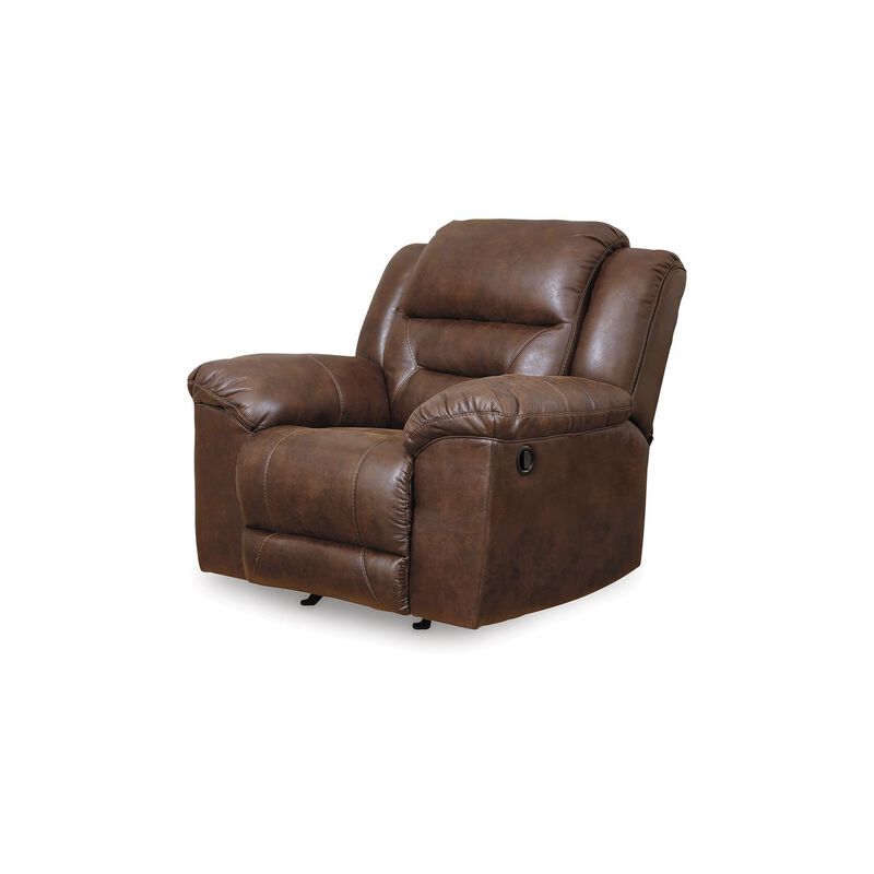 Aky Manual Rocker Recliner Chair, Smooth Chocolate Brown Faux Leather - Benzara