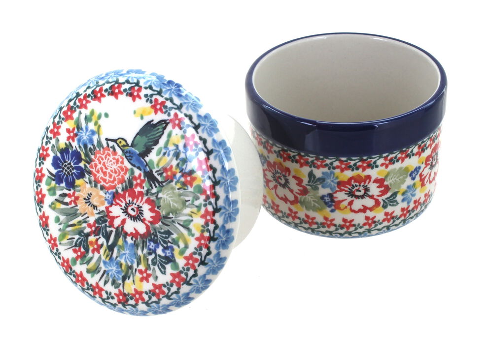 Blue Rose Polish Pottery Saffron French Butter Dish