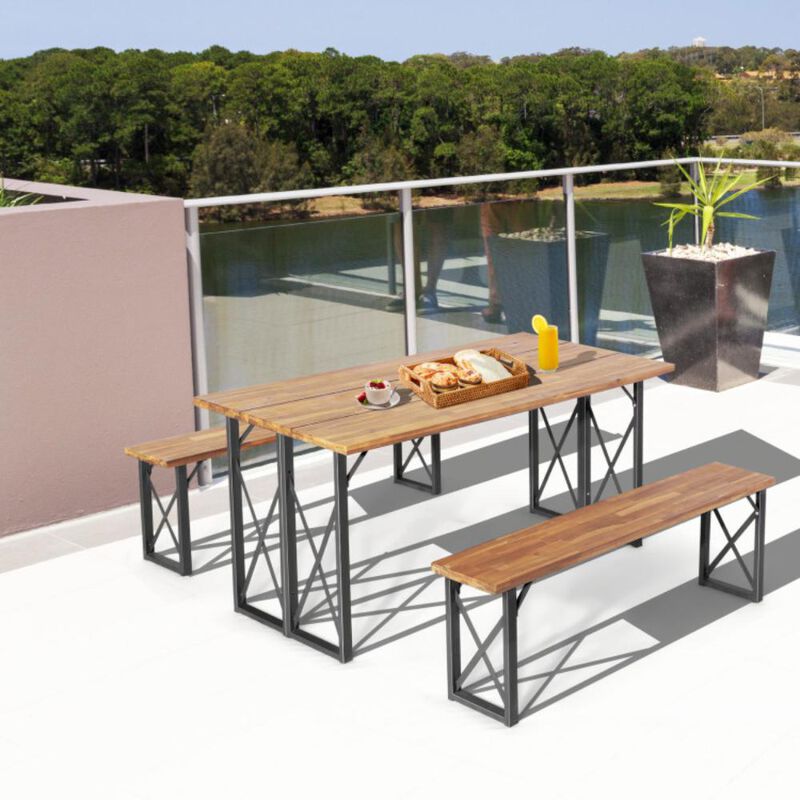 Hivvago 6-Person Outdoor Patio Dining Table Set with 2 Inch Umbrella Hole