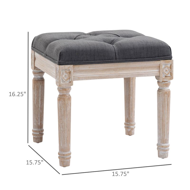Grey Foot Rest: 15.75" Vintage Tufted Ottoman for Living Room